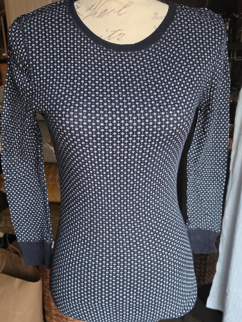 J. Crew 'Vintage Waffle' 100% Cotton Navy and White Star-Print Long Sleeve Tunic